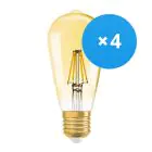 Mehrfachpackung 4x Osram Vintage 1906 LED E27 Birne Klar 6.5W 725lm - 824 Extra Warmweiß | Dimmbar - Ersatz Für 55W