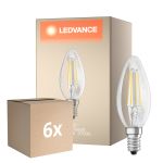 Lot 6x Osram Classic LED E14 Bougie Filament Claire 5.5W 806lm - 827 Blanc Très Chaud | Dimmable - Équivalent 60W